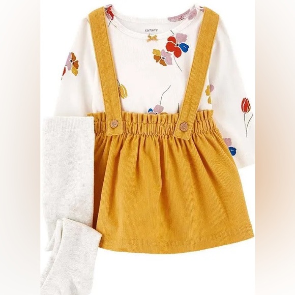 Baby Girl Carter's 3-Piece Floral Tee, Corduroy Jumper, & Tights Set - Picture 5 of 5